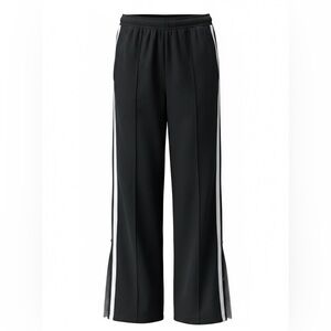 Black adjustable Wide-Leg Pants with White Side Stripes